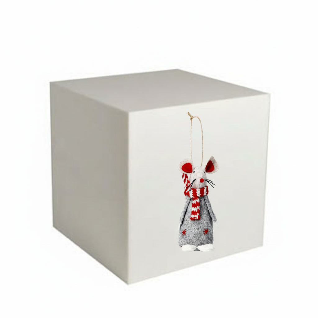 Grey mouse with scarf ornament - 12 cm