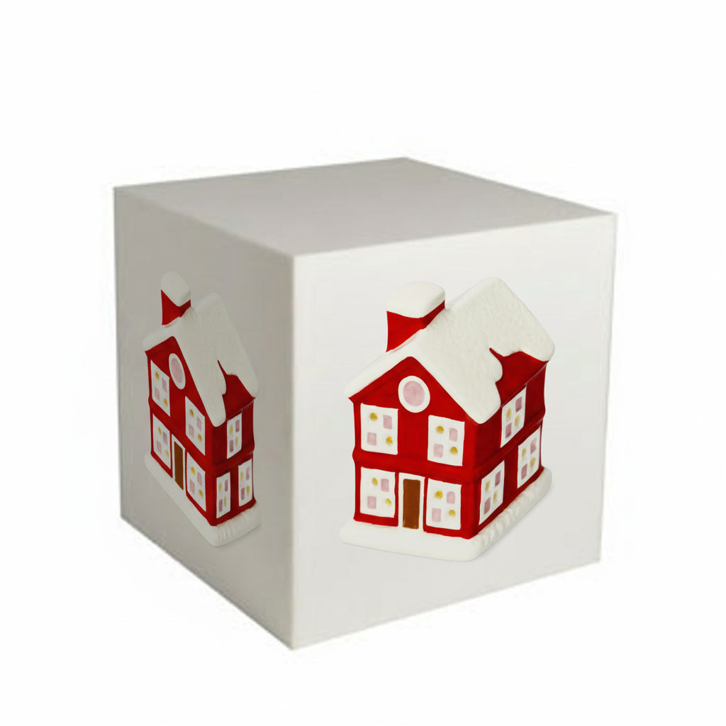 LED ceramic gingerbread house in red - 10 cm