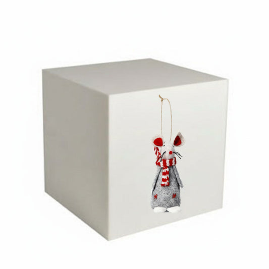 Grey mouse with scarf ornament - 12 cm