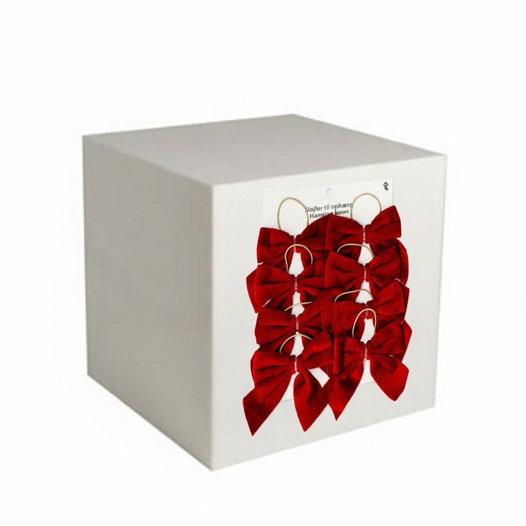 Hanging red velvet bows - 8 pcs