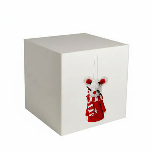 Red mouse with scarf ornament - 8 cm
